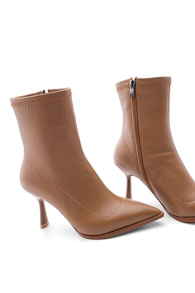 Marjin Women's Heeled Boots Pointed Toe Goblet Heel Daily Classic Boots Holes Mink