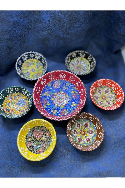 NADİR Snack Bowl RED Tile Ceramic Turkish Delight Bowl Treat Bowl Set of 7