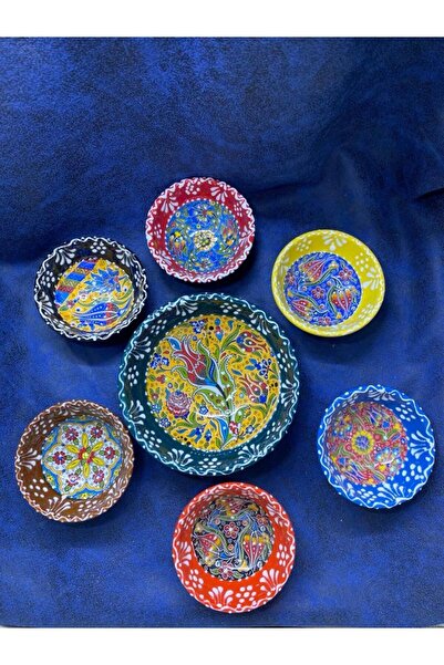 NADİR Çerezlik KOYU YEŞİL Çini Seramik Lokumluk Ikramlık Kase 7'li Takım