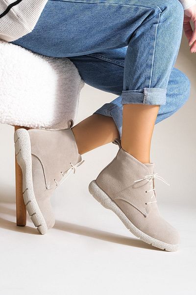 Marjin Γυναικείες δερμάτινες μπότες casual Doles Beige Suede