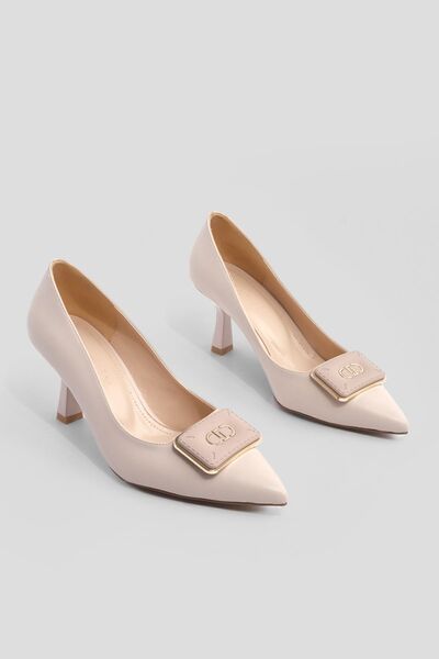 Marjin Women's Pointed Toe Buckle Thin Heel Classic Heeled Shoes Elsem Ecru