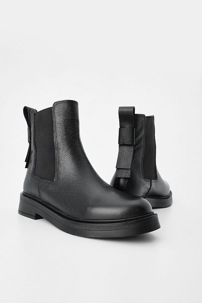 Marjin Damen-Freizeitstiefel aus echtem Leder mit elastischen Seitenbändern Petira Schwarz