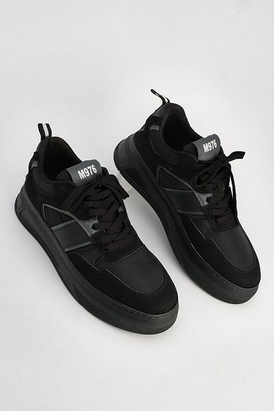 Marjin Men's Sneakers Thick Sole Lace-Up Sports Shoes Vetur Black