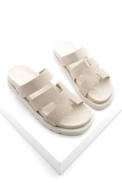 Marjin Γυναικείες Παντόφλες Beige Suede - Γνήσιο δέρμα, Μονό λουράκι, Belvin