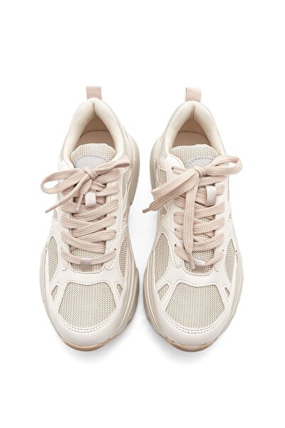 Marjin Women's Sneaker High Sole Lace-Up Sports Shoes Menles Beige