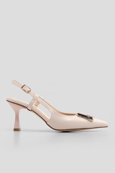 Marjin Women's Pointed Toe Thin Heel Buckle Classic Heeled Shoes Arsim Ecru