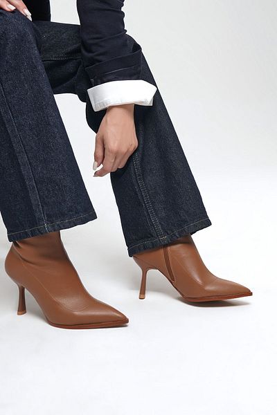 Marjin Women's Heeled Boots Pointed Toe Goblet Heel Daily Classic Boots Holes Mink