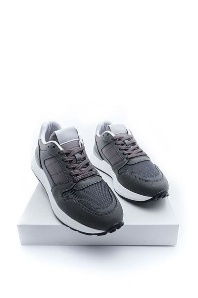 Marjin Men's Sneakers Parachute Fabric Detail Thick Sole Lace-Up Sports Shoes Zefira Gray