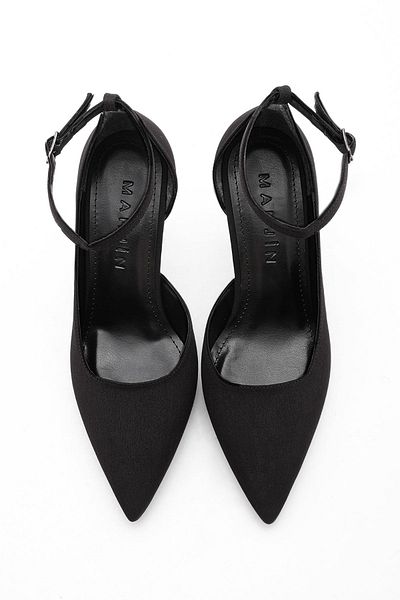 Marjin Women's Stiletto Pointed Toe Ankle Strap Heeled Shoes Yovake Black