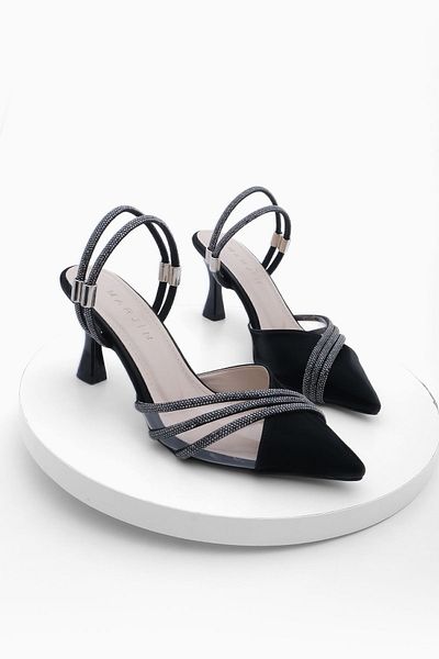 Marjin Damen-Abendkleid mit Schutzhelm, Stoned, klassische Schuhe mit Absatz, Pomles Schwarz