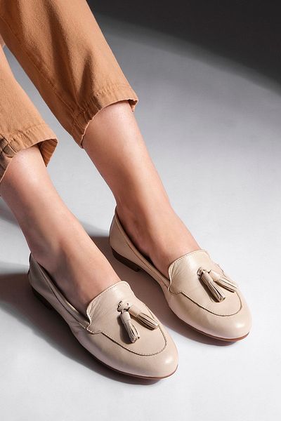 Marjin Damen Echtleder Loafer Komfort Schuhe Reyla Beige