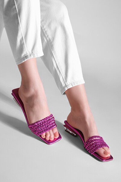 Marjin Dámské pantofle na podpatku Transparentní pata tupá špička Mekta fuchsiová