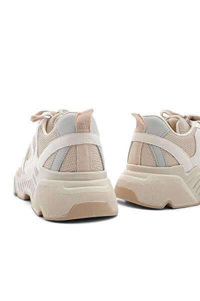 Marjin Women's Sneaker High Sole Lace-Up Sports Shoes Menles Beige
