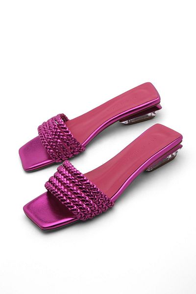Marjin Damen-Slipper mit Absatz, transparenter Absatz, stumpfe Spitze, Mekta Fuchsie