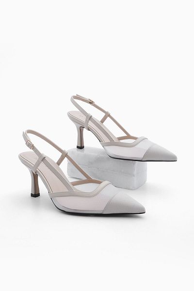 Marjin Damen Spitzschuh Schal Mesh Klassische Absatzschuhe Milben Ecru