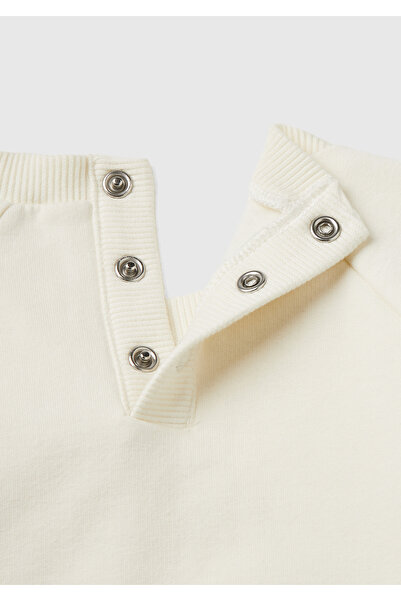 United Colors of Benetton Ecru Baby Sweatshirt - Ohrenverzierung, Geknöpfter Rücken, Rundhalsausschnitt