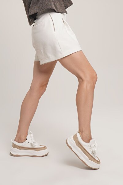 Marjin Women's Sneaker Lace-Up Thick Sole Sports Shoes Aresva Beige