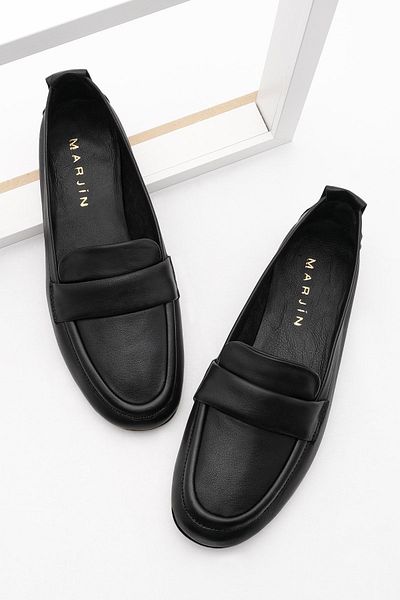 Marjin Women's Loafer Genuine Leather Casual Shoes Token Black