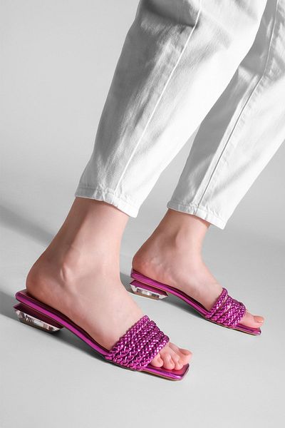 Marjin Damen-Slipper mit Absatz, transparenter Absatz, stumpfe Spitze, Mekta Fuchsie