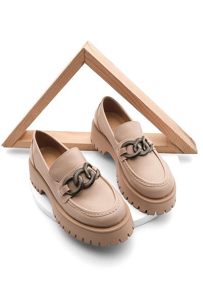 Marjin Women's Chain Buckle Loafer High Sole Casual Shoes Zozes beige