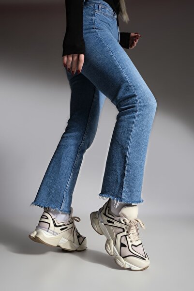 Marjin Women's Sneakers Thick Sole Lace-up Multi-piece Sports Shoes Letes Beige