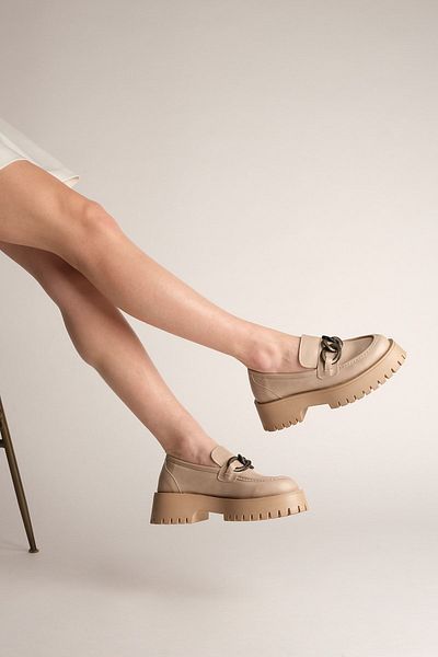 Marjin Women's Chain Buckle Loafer High Sole Casual Shoes Zozes beige