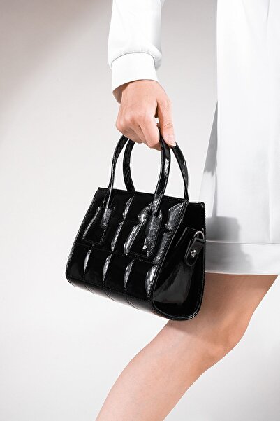 Marjin Women's Hand&Shoulder Bag Quilted Strap Bag Minla black Patent Leather