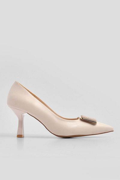Marjin Women's Pointed Toe Buckle Thin Heel Classic Heeled Shoes Elsem Ecru