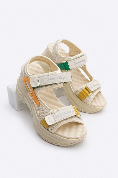 Marjin Asima ECRU - Women's Wedge Heel Daily Sandals with Velcro
