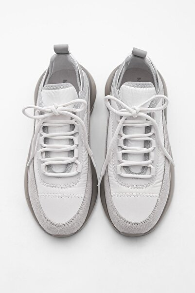 Marjin Unisex Sneaker Transparent Sole Lace-Up Sports Shoes Gunes White