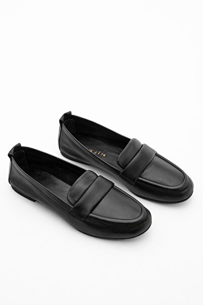Marjin Women's Loafer Genuine Leather Casual Shoes Token Black