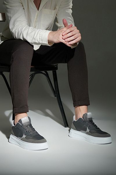 Marjin Men's Sneakers Thick Sole Lace-Up Sports Shoes Taser Gray