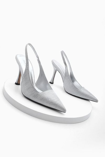 Marjin Women's Pointed Toe Open Back Thin Heel Evening Dress Classic Heeled Shoes Veysa Silver