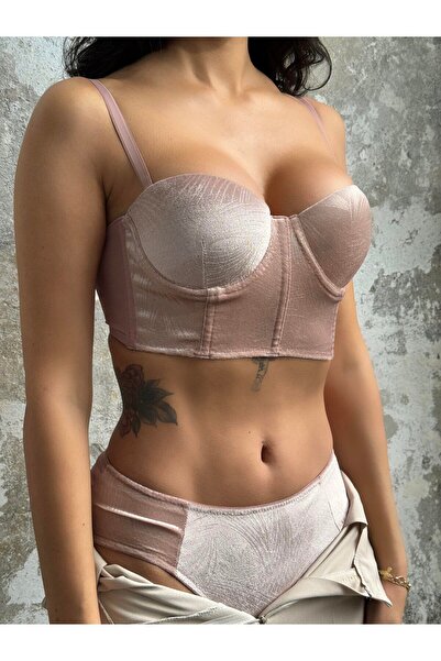 Cansoy Işıltılı Destekli Kadife Büstiyer Takım