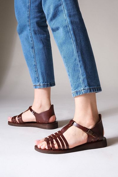 Marjin Women's Genuine Leather Daily Sandals Eva Sole Tecur Red Brown