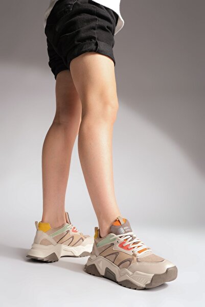 Marjin Dámská šněrovací sportovní obuv s vysokou podrážkou Dolesya Béžová