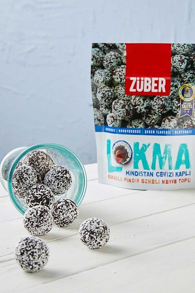 Züber 96g x 6 Pack - Bite Coconut Covered Fruit Ball with Cocoa and Nut Butter