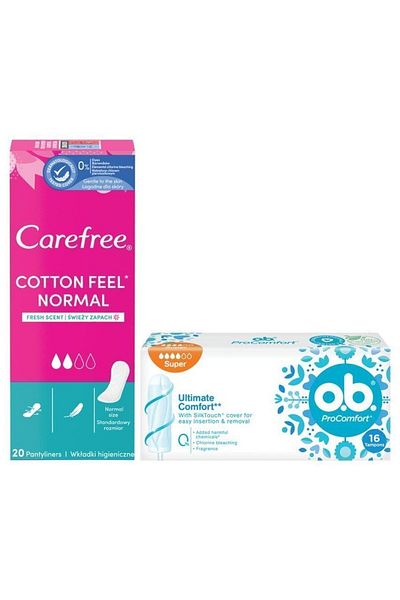o.b. Super Buffer 16 Pieces + Carefree Cotton Feel Normal Perfumed Daily Pad 20 Pieces