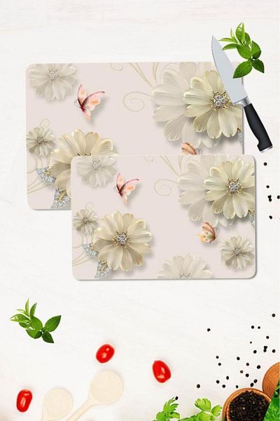 Saban Set of 2 30x40 Cm and 20x30 Cm Model 94 Patterned Glass Cutting Plate and Stove Protection