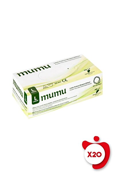 Mumu Pudrasız Lateks Muayene Eldiveni L Beden Beyaz 100'lü 20 Paket