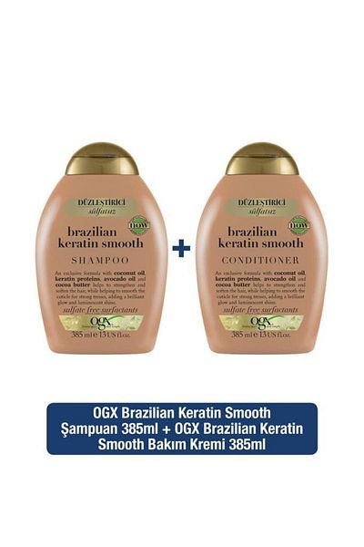 OGX Brazilian Keratin 385 ml Sulfate-Free Straightening Shampoo and Hair Care Conditioner