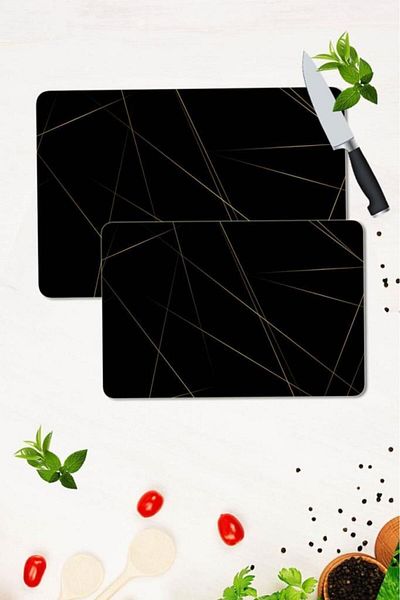 Saban Set of 2 30x40 Cm and 20x30 Cm LED Patterned Glass Cutting Plate and Stove Protection