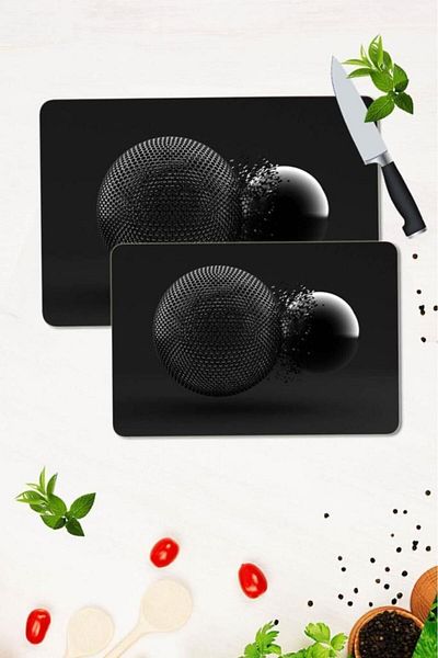 Saban Set of 2 30x40 Cm and 20x30 Cm Model 210 Patterned Glass Cutting Plate and Stove Protection
