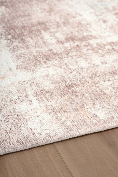 Serente Home Abstract Desenli Yıkanabilir Kaymaz Taban Kırık Beyaz Bej Şönil Salon Halısı 4087