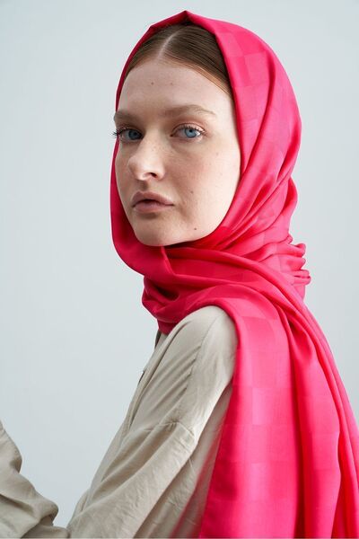 Merve DAĞLI Şal Fuchsia Serenity Silky Checker