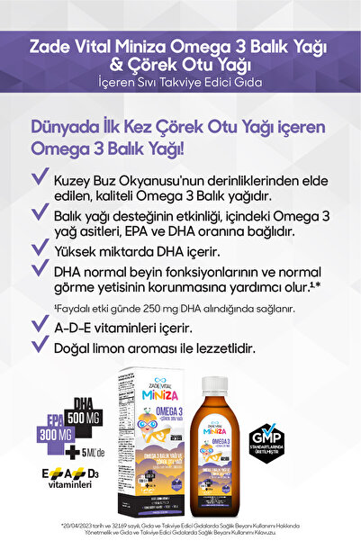 Zade Vital Miniza Omega 3-Root Oil - 150 Ml Liquid Food Supplement