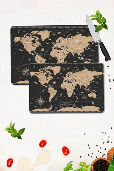 Saban Set of 2 30x40 Cm and 20x30 Cm Model 206 Patterned Glass Cutting Plate and Stove Protection