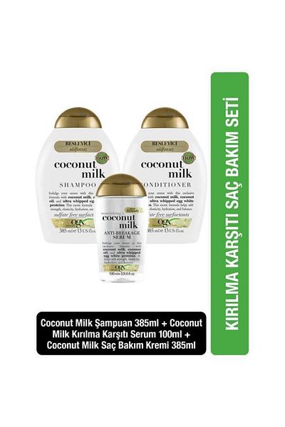 OGX Coconut Milk Nourishing - Sulfate-Free Shampoo and Care Cream 385ml, Serum 100ml