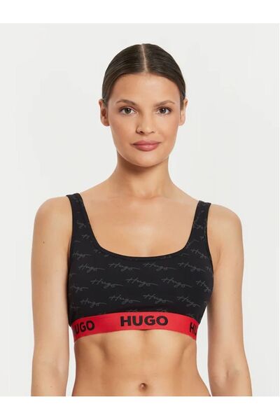 HUGO Kadın Desenli Halter Yaka Kolsuz Slim Fit Siyah-Kırmızı Büstiyer 5051519...