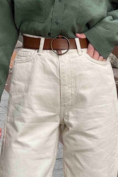 lamelif Beige Cream Mom Jean